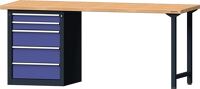 Werkbank B2000xT700xH840mm Buche massiv grau/taubenblau,NCS 5Schubl.TECWERK
