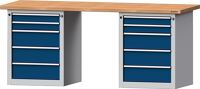 Werkbank B2000xT700xH840mm Buche massiv lichtgrau/blau 10Schubl.TECWERK