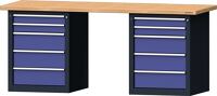 Werkbank B2000xT700xH840mm Buche massiv grau/taubenblau,NCS 10Schubl.TECWERK