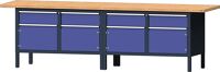 Werkbank B2800xT700xH890mm Buche massiv grau/blau NCS 4Schubl.4Türen TECWERK
