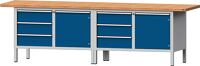 Werkbank B2800xT700xH890mm Buche massiv lichtgrau/blau 6Schubl.2Türen TECWERK