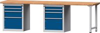 Werkbank B2800xT700xH840mm Buche massiv lichtgrau/blau 6Schubl.2TürenTECWERK