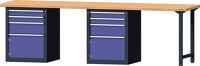 Werkbank B2800xT700xH840mm Buche massiv grau/blau NCS 6Schubl.2TürenTECWERK
