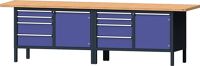 Werkbank B2800xT700xH840mm Buche massiv grau/blau NCS 8Schubl.2Türen TECWERK