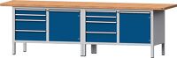 Werkbank B2800xT700xH890mm Buche massiv lichtgrau/blau 8Schubl.2Türen TECWERK