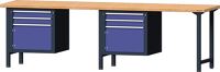 Werkbank B2800xT700xH840mm Buche massiv grau/blau NCS 4Schubl.2Türen TECWERK