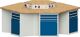 Sechseckwerkbank B2340xT2700xH850mm Buche massiv lichtgrau/blau 12Schubl.6T TW