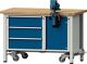 Montagewerkbank Buche-Massiv B1270xT700xH840mm fahrb.blau/grau 50mm 3 Schubl.TW