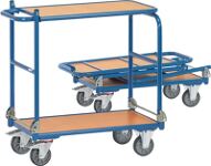 Tischwagen 2 Ladeflächen L900xB600mm brillantblau Trgf.250kg klappbar FETRA