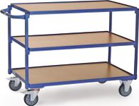 Tischwagen 3 Ladeflächen L1200xB800mm brillantblau Trgf.300kg Bügel waagerecht