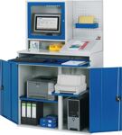 Computerschrank H1770xB1100xT520mm stat.blau/grau Monitorgeh.,Lochpl.,Pult