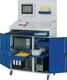 Computerschrank H1895xB1100xT520mm mobil enzianblau/lichtgrau Lochpl.,Pultaufs.