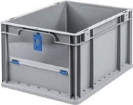 Transportstapelbehälter L400xB300xH220mm grau blau PP m.Klappscheibe