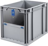 Transportstapelbehälter L400xB300xH320mm grau blau PP m.Klappscheibe