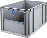Transportstapelbehälter L600xB400xH320mm grau blau PP m.Klappscheibe