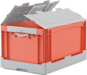 Faltbox L600xB400xH285mm Inh.58l grau/orange m.Deckel PP Liftgriffe BITO