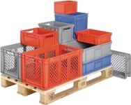 Mehrwegbehälter L600xB400xH320mm rot Wände durchbrochen,BD geschl.