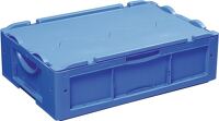 Transportstapelbehälter L600xB400xH187mm blau PP m.Deckel offene Griffe