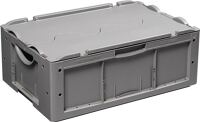 Transportstapelbehälter L600xB400xH237mm grau PP m.Deckel offene Griffe