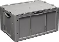 Transportstapelbehälter L600xB400xH337mm grau PP m.Deckel offene Griffe