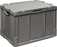 Transportstapelbehälter L600xB400xH437mm grau PP m.Deckel offene Griffe