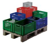 Transportstapelbehälter, NW-Nr.: 9000448933 L600xB400xH270mm rot PP, Durchfassgr.Seitenwände durchbrochen LA-KA-PE  