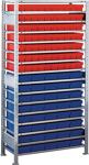Steckregal H2000xB1000xT500mm Grundregal 16 Böden 70xL 500mm rot/40xL 500mm blau