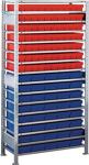 Steckregal H2000xB1000xT500mm Grundregal 16 Böden 70xL 500mm rot/40xL 500mm blau