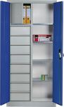 Flügeltürenschrank H1950xB930xT500mm lichtgrau/enzianblau 4 BD 8 Schubl.