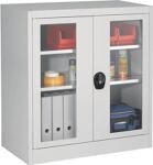 Flügeltürenschrank H1016xB950xT420mm lichtgrau 2 BD Sichtfenstert.MAUSER