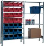 Steckregal H2000xB1000xT400mm Anbauregal 8 Stahlböden 12xMK3 blau,16xMK3 rot TW