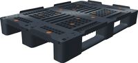 Palette L1200xB800xH150mm o.Kante durchbrochen schwarz 3 Längskufen Hochdruck-PE