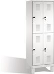 Garderobenschrank m.Füßen H1850xB1200xT500mm lichtgrau/enzianblau 4 Abt. x 2