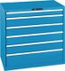 Schubladenschrank H1000xB1023xT725mm blau 1x100,4x150,1x200mm Vollauszug,KeyLock