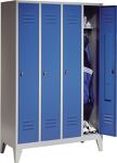 Garderobenschrank m.Füßen H1850xB1590xT500mm lichtgrau/ enzianblau 4 Abt.