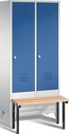 Garderobenschrank m.vorgebauter Sitzbank H1850xB810xT500/820mm grau/blau 2 Abt.