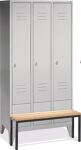 Garderobenschrank m.vorgebauter Sitzbank H300xB900xT500/820mm lichtgrau 3 Abt.