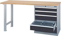 Werkbank B1500xT600xH859mm Buche Multiplex lichtgrau/grau 5 Schubl.
