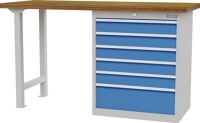 Werkbank B1500xT600xH859mm Buche Multiplex lichtgrau/lichtblau 6 Schubl.