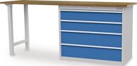 Werkbank B2000xT600xH859mm Buche Multiplex lichtgrau/lichtblau 4 Schubl.