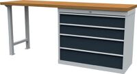 Werkbank B2000xT600xH859mm Buche Multiplex lichtgrau/grau 4 Schubl.