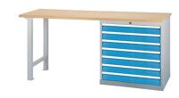 Werkbank B2000xT600xH859mm Buche Multiplex lichtgrau/lichtblau 7 Schubl.