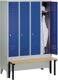 Garderobenschrank m.untergebauter Sitzbank H2090xB1190xT500/820mm grau/blau 4Abt