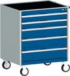 Schubladenschrank H880xB800xT525 2x100 2x150 1x200 lichtgr./enzianbl.fahrb.VA 50