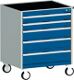 Schubladenschrank H880xB800xT525 2x100 2x150 1x200 lichtgr./enzianbl.fahrb.VA 50