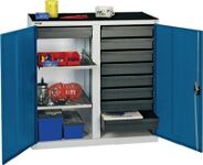 Werkzeug-/Beistellschrank H1000xB1000xT500mm 9Schubl.,4Bd.lichtgrau/lichtgrau