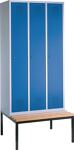 Garderobenschrank m.Sitzbank H2090xB900xT800mm lichtgrau/ enzianblau 3 Abt.