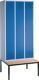 Garderobenschrank m.Sitzbank H2090xB900xT800mm lichtgrau/ enzianblau 3 Abt.