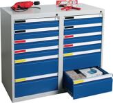 Schubladenschrank H900xB1000xT500mm grau/blau 8x100,4x200 mm Schubl.