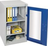 Flügeltürenschrank H900xB500xT500mm grau/enzianblau 2BD Sichtfenstert.STUMPF